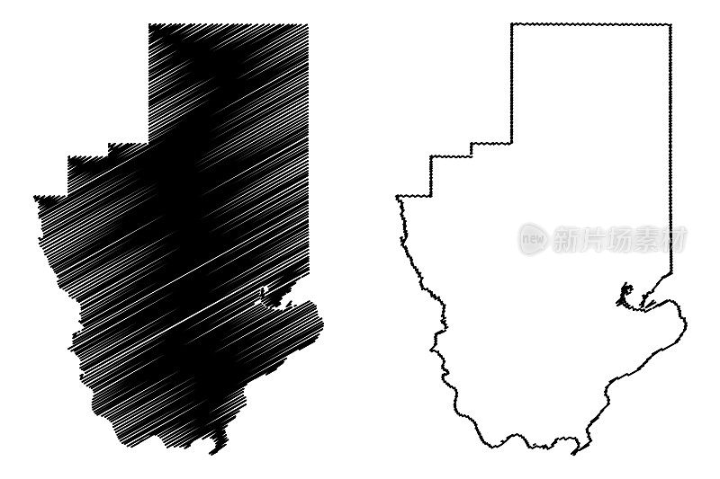 美国密西西比州汉考克县(U.S. County, United States, USA, U.S.)地图矢量插图，手绘汉考克地图